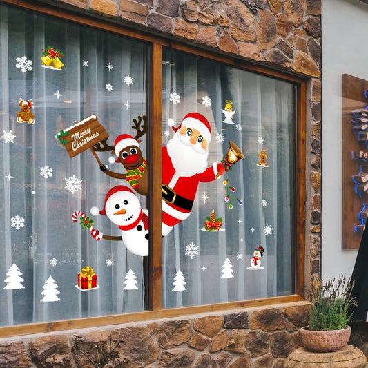 Christmas Window Sticker Merry Christmas Decorations For Home 2024 Cristmas Ornament Xmas Navidad Natal Gifts New Year 2025