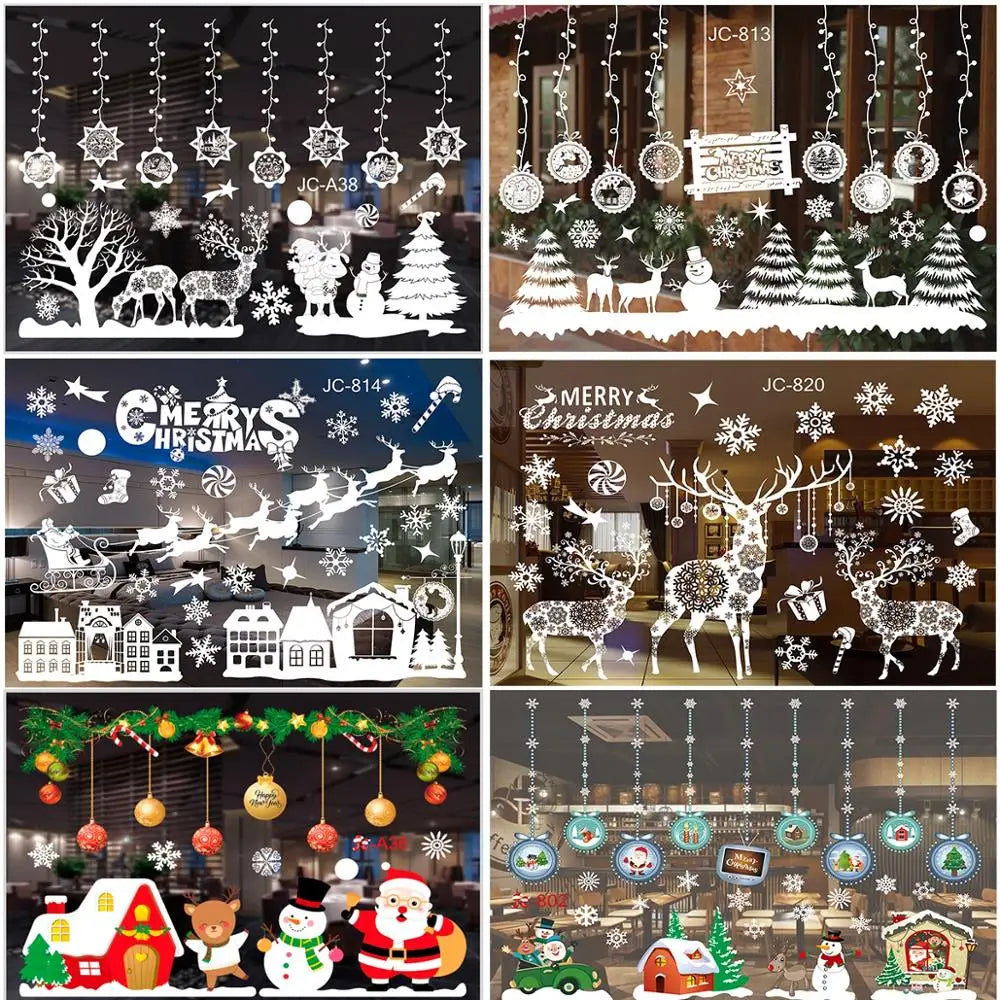 Christmas Window Sticker Merry Christmas Decorations For Home 2024 Cristmas Ornament Xmas Navidad Natal Gifts New Year 2025